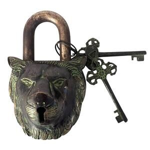 Lion Face Shape Door Lock Antique  Solid Heavy Brass Safety Door Lock